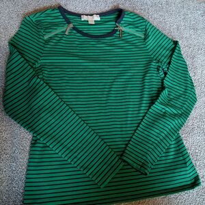 Green Striped Long Sleeve Top